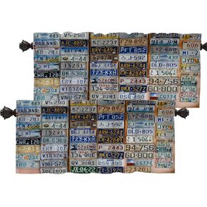 Batmerry License Plate Valance Curtains,Discontinued License Plates from Around Window Treatment Kitchen Valances Multilayer Polyester Blackout for Living Room/Bathroom, 2 Pack 52x16 inches