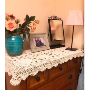 Damanni Rectangular Cotton Handmade Crochet Lace Table Runner Doilies Table Dresser Scarf,24 Inch by 31 Inch，Beige