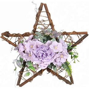 Floral Wreath for Front Door Artificial Camellia Flower and Eucalyptus Star Shape Floral Wreath for Front Door Window Bedroom Birthday Balcony Wedding White