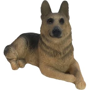 Sandicast Small Size German Shepherd Sculpture, Lying, Brown/Black/Tan