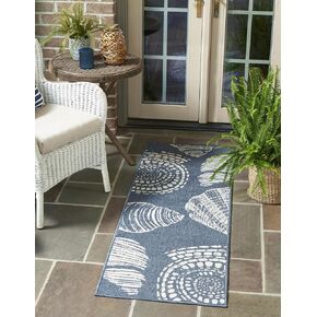 Unique Loom Outdoor Coastal Collection Area Rug - Bodrum (2' x 6' 1" Runner, Navy Blue/ Ivory)