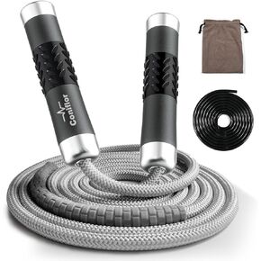 Weighted Jump Rope, 1LB Tangle-Free Ball Bearing Rapid Speed Skipping Rope for Men Women, Adjustable 9mm Cotton & PVC Rope with Alum Handle for Boxing MMA Weight-Loss Athletic Workout Fitness