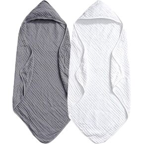 PHF 2 Pack Baby Hooded Towels, 100% Muslin Cotton Baby Bath Towel with Hood for Newborn, Infant, Toddler, Ultra Soft and Absorbent Baby Essentials Bath Towels for Boys, 32x32Inch, Dinosaur