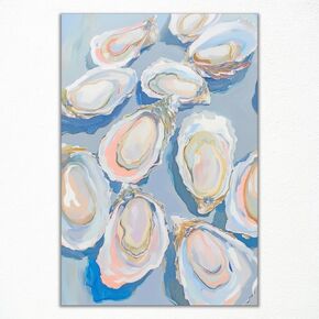Leetideful Pastel Blue Oyster Shell Painting Poster, Abstract Coastal Beach Canvas Wall Art, Summer Beachy Wall Art, Dining Room Kitchen Art Print, Abstract Oyster Shell Picture 12x16in Unframed