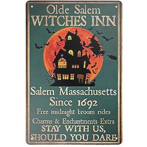 Retro Metal Tin Sign Witch Old Salem Wall Poster Home Bar Shop Decorations Coffee Vintage Sign Gift 8 X 12 in