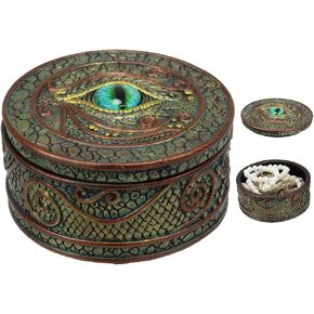 Ebros Gift Eye Of The Dragon And Scales Decorative Round Trinket Jewelry Box Figurine 4"Wide Medieval Renaissance Winged Alchemy Magic Fantasy Sauron Dungeons Dragons Decorative Statue