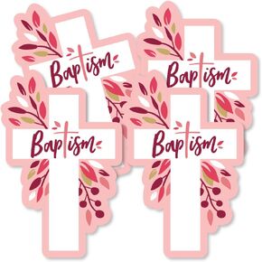 Big Dot of Happiness Baptism Pink Elegant Cross - Decorations DIY Girl Religious Party Essentials - Set of 20