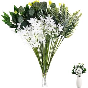 Kichvoe Artificial Greenery Stems Box Set: 60pcs with 6 Kinds of Faux Greenery Branches Artificial Plant for DIY Bouquets Flower Centerpieces for Tables Home Party Wedding