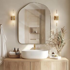 Irregular Wall Mirror, 24" x 38" Gold Asymmetrical Wall Mirror Decorative Mirror for Living Room Bathroom Bedroom Entryway Fireplace