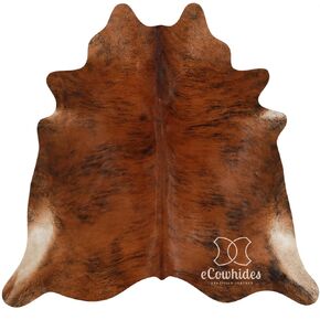 100% Genuine Brazilian Cowhide Rug - Brindle Brown - Luxury Cowskin Leather Area Rug Decor (X-Large) 7 x 6 ft