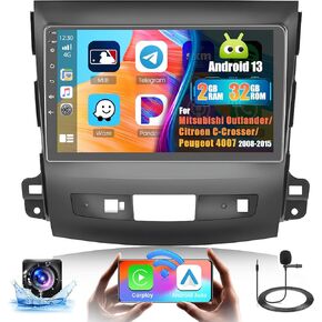 راديو Carplay 8 Core 4+64GB Android Carplay لسيارة Mitsubishi Outlander 2008-2015، ستيريو سيارة بشاشة لمس 9 بوصة مع Carplay لاسلكي Android Auto GPS WiFi، بلوتوث SWC Mic كاميرا احتياطية مرآة رابط