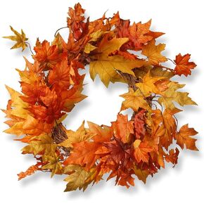 National Tree Company Artificial Autumn Wreath, Decorated with Maple Leaves, Autumn Collection, 24 inches