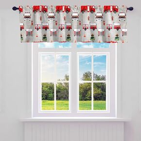 Fire Truck Valance Curtains for Living Room Bedroom Men Adult Cartoon Car Kitchen Curtains Valances Firefighter Grey Curtain Valances for Windows Bathroom Rod Pocket Window Treatment 1 Panel 52"x12"