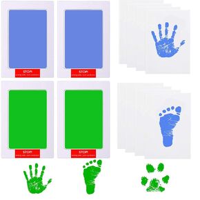 LelonHo Inkless Hand and Footprint Kit Clean Touch Ink Pad for Newborn Baby Pet Paw Print Kit(4 Ink Pads,8 Imprint Cards)