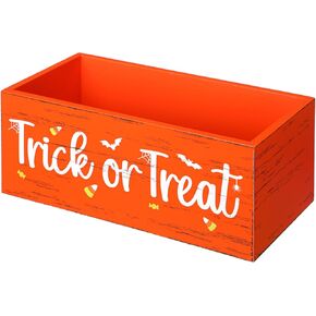 Sintuff Halloween Candy Bowl Wooden Funny Candy Dish Trick or Treat Large Halloween Candy Dish Holders Wood Serving Bowl Tableware for Halloween Parties Decorations Holiday Decor (Trick or Treat)