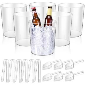 Norme 18 Pcs Plastic Ice Bucket for Parties 5L Clear Wine Bottle Chiller with Handles Round Beverage Tub with Plastic Ice Scoop and Plastic Buffet Serving Tongs Mini Serving Utensil Tongs for Beer