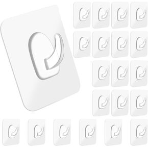 20pcs Heavy Duty Sticky Wall Hooks Stick on Hooks for Hanging Clear Self Adhesive Hooks Removable Hooks No Damage Wall Hooks for Hanging Window Kitchen Cabinet Shower Wardrobe