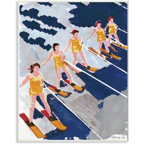 Stupell Industries Retro Waterski Women Blue Yellow Watercolor Painting, Designed by Stellar Design Studio Wall Art, 24x30, Canvas