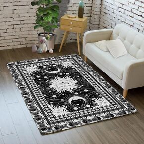 Celestial Rugs for Living Room - Sun and Moon Rug Boho Moon Phase Rugs for Bedroom Sun Room Area Rug with Celestial Pattern, 5x7 Feet