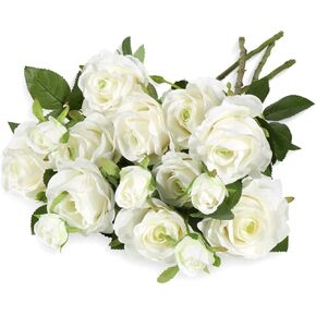 Fake Flowers, Faux Silk Real Touch Artificial Rose Flowers for Decoration DIY, Wedding Party, Home Office Decoration and Dining Table Centerpiece, 7Pcs (White-30cm, 30CM)