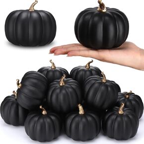Liliful 4 Inch Fall Harvest Artificial Pumpkins Crafts Rustic Decorative Pumpkin Foam Pumpkins Decoration for Halloween Thanksgiving Wedding Dining Table Centerpiece Decorating(Black,24 Pcs)