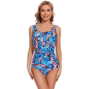 BIMEI Women's One-Piece Underwire Mastectomy Swimsuit Pocketed Swimwear Tummy Control High Neck Skirt 2408