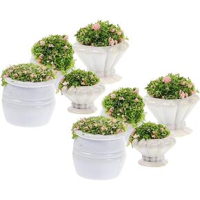 8Pcs Miniature Flower Bed Pot Mini Fake Potted Plants Decorative Artificial Fake Grass Model for DIY Dollhouse Home Office Tabletop Decorations