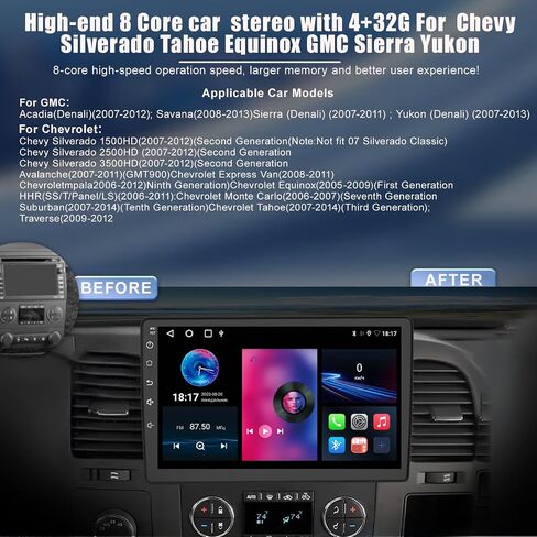 8 Core 2+32G Car Stereo for Chevy Chevrolet Silverado Tahoe Equinox GMC Sierra YukonAndroid 12 with Wireless CarPlay Android Auto, 10.1 inch IPS Touchscreen Car Radio with Backup Camera, AM/FM/RDS in Saudi Arabia