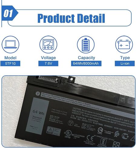 بطارية Dentsing N71FM متوافقة مع Dell Precision M4600 M4700 M4800 M6600 M6700 M6800 Series Notebook PG6RC FJJ4W T3NT1 11.1V 65Wh/5700mAh 6-Cell in Saudi Arabia