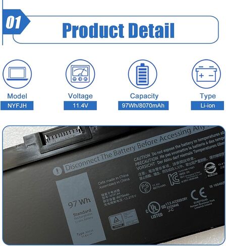 بطارية Dentsing N71FM متوافقة مع Dell Precision M4600 M4700 M4800 M6600 M6700 M6800 Series Notebook PG6RC FJJ4W T3NT1 11.1V 65Wh/5700mAh 6-Cell in Saudi Arabia