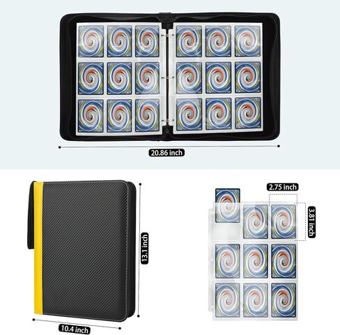 9 Pockets Trading Card Binder with Sleeves Card Organizer, 900 Double Sided Pocket PU Card Collection Binder, Baseball Binder,for Sports Card, MTG, TCG Yugioh Card (Yellow) in Saudi Arabia