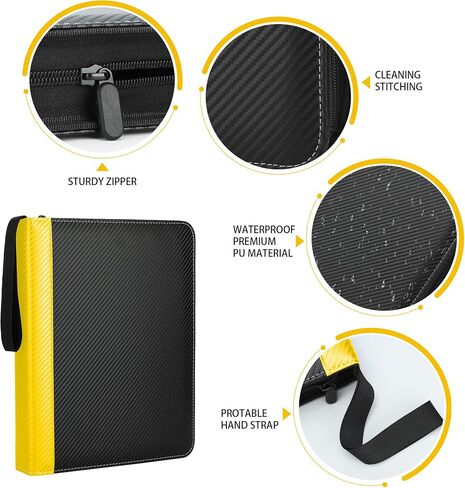 9 Pockets Trading Card Binder with Sleeves Card Organizer, 900 Double Sided Pocket PU Card Collection Binder, Baseball Binder,for Sports Card, MTG, TCG Yugioh Card (Yellow) in Saudi Arabia
