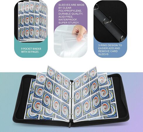 9 Pockets Trading Card Binder with Sleeves Card Organizer, 900 Double Sided Pocket PU Card Collection Binder, Baseball Binder,for Sports Card, MTG, TCG Yugioh Card (Yellow) in Saudi Arabia