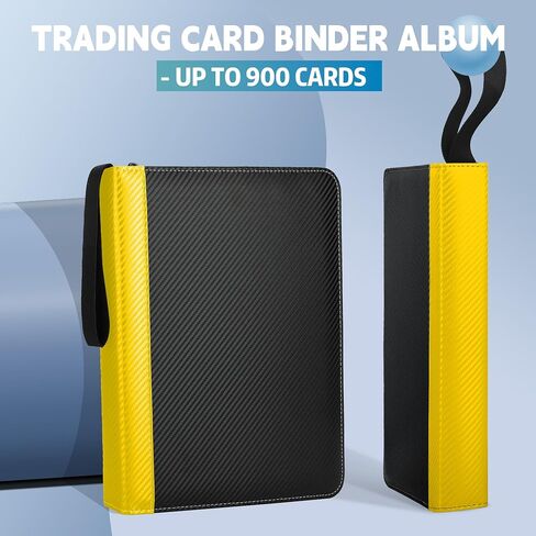 9 Pockets Trading Card Binder with Sleeves Card Organizer, 900 Double Sided Pocket PU Card Collection Binder, Baseball Binder,for Sports Card, MTG, TCG Yugioh Card (Yellow) in Saudi Arabia