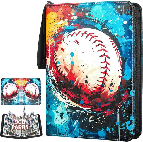 9 Pockets Trading Card Binder with Sleeves Card Organizer, 900 Double Sided Pocket PU Card Collection Binder, Baseball Binder,for Sports Card, MTG, TCG Yugioh Card (Yellow) in Saudi Arabia