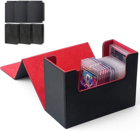 Graded Card Storage Box, BGS PSA Slab Case for Graded Cards, PU Leather Graded Card Case Card Holder for Trading Cards & Sports Cards, Toploader Storage Box for 3" x 4" Rigid Card -Black&Red in Saudi Arabia