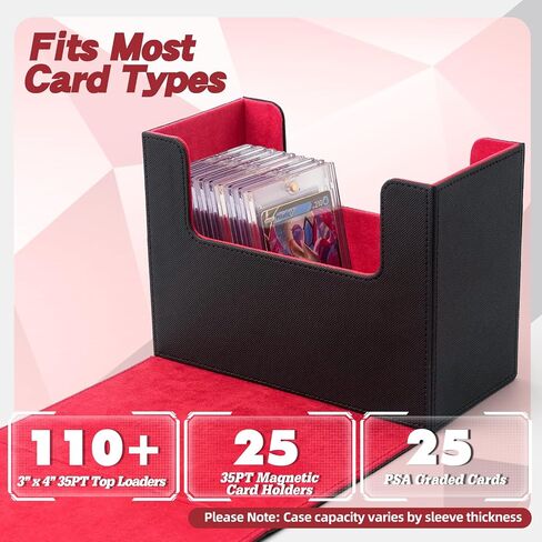 Graded Card Storage Box, BGS PSA Slab Case for Graded Cards, PU Leather Graded Card Case Card Holder for Trading Cards & Sports Cards, Toploader Storage Box for 3" x 4" Rigid Card -Black&Red in Saudi Arabia