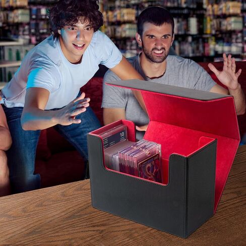 Graded Card Storage Box, BGS PSA Slab Case for Graded Cards, PU Leather Graded Card Case Card Holder for Trading Cards & Sports Cards, Toploader Storage Box for 3" x 4" Rigid Card -Black&Red in Saudi Arabia