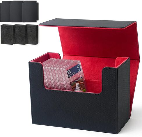 Graded Card Storage Box, BGS PSA Slab Case for Graded Cards, PU Leather Graded Card Case Card Holder for Trading Cards & Sports Cards, Toploader Storage Box for 3" x 4" Rigid Card -Black&Red in Saudi Arabia