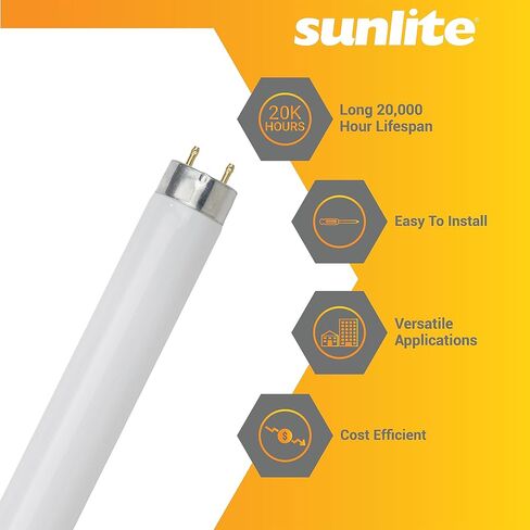 Sunlite 30246 F32T8/SP850 4 Foot T8 Linear Fluorescent Light Bulb, 32 Watts, 3050 Lumens, Medium Bi-Pin (G13) Base, 5000K Daylight, High Performance, 10 Pack in Saudi Arabia