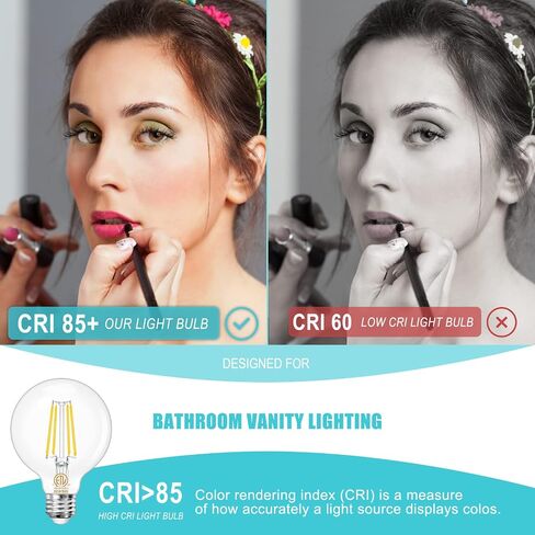 8-Pack G25 LED Globe Light Bulbs 3000K Soft White, Vintage E26 Base Edison Light Bulbs 60W Equivalent, 6W Round Light Bulbs with Filament for Bathroom Vanity, Clear Glass, 600LM, Non-dimmable in Saudi Arabia