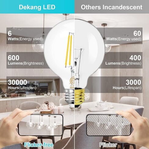 8-Pack G25 LED Globe Light Bulbs 3000K Soft White, Vintage E26 Base Edison Light Bulbs 60W Equivalent, 6W Round Light Bulbs with Filament for Bathroom Vanity, Clear Glass, 600LM, Non-dimmable in Saudi Arabia