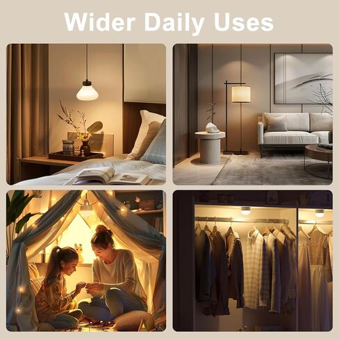 2Pack Rechargeable Light Bulbs with Remote E26/E12 Battery Operated Light Bulb 2200mAh, 3 Color Temperatures/Timer/Dimmer/Color Changing Puck Lights with Remote, Cordless Light Bulb for Non-Hardwired in Saudi Arabia