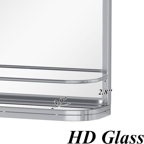 Sliver Bathroom Mirror with Shelf Vanity Mirror,Rectangle Metal Framed Rounded Corner Wall Mirror for Bathroom Living Room,Entryway 21" x 26.7" in Saudi Arabia