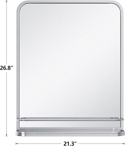 Sliver Bathroom Mirror with Shelf Vanity Mirror,Rectangle Metal Framed Rounded Corner Wall Mirror for Bathroom Living Room,Entryway 21" x 26.7" in Saudi Arabia
