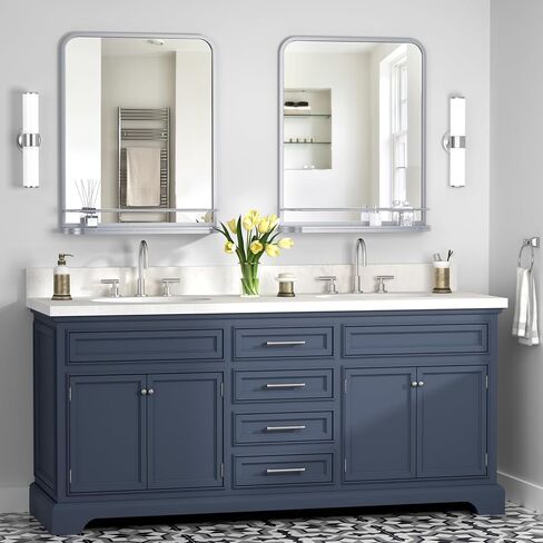 Sliver Bathroom Mirror with Shelf Vanity Mirror,Rectangle Metal Framed Rounded Corner Wall Mirror for Bathroom Living Room,Entryway 21" x 26.7" in Saudi Arabia