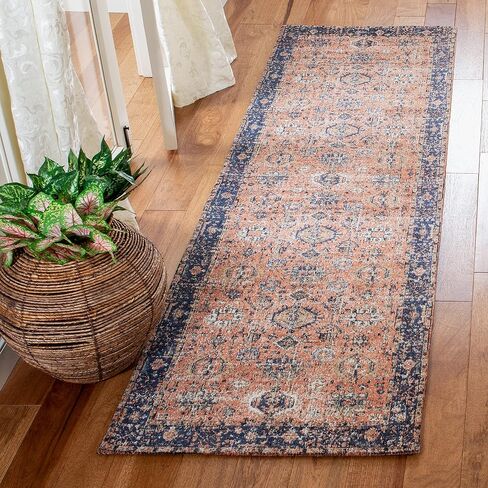 سجادة SAFAVIEH Classic Collection Runner - 2'3" x 6'، الصدأ والبحري، تصميم قطني شرقي متعثر، رعاية سهلة، مثالية للمناطق ذات حركة المرور العالية في غرفة المعيشة وغرفة النوم (CLV305P) in Saudi Arabia