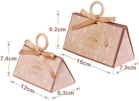 Awcmtpsyol 50pcs Champagne Portable Folding Triangle Gift Box for Wedding Baby Shower Party Favor Chocolate Boxes Decoration Supplies Candy Box with Ribbon and Wooden Beads (S 12 * 7.4 * 6.3CM) in Saudi Arabia
