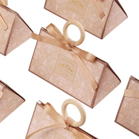 Awcmtpsyol 50pcs Champagne Portable Folding Triangle Gift Box for Wedding Baby Shower Party Favor Chocolate Boxes Decoration Supplies Candy Box with Ribbon and Wooden Beads (S 12 * 7.4 * 6.3CM) in Saudi Arabia