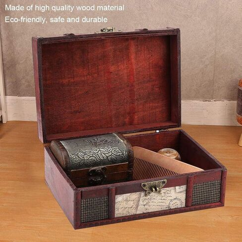FTVOGUE Vintage Wooden Storage Box Small Size Book Jewelry Storing Storage Organizer Treasure Chest Home Decor(#3: Stamp) in Saudi Arabia